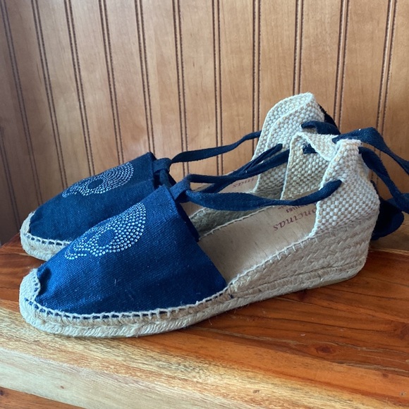 Ramoncinas lace-up wedge espadrilles. Rhinestone scull Sz 39 whimsigoth pirate - Picture 6 of 9